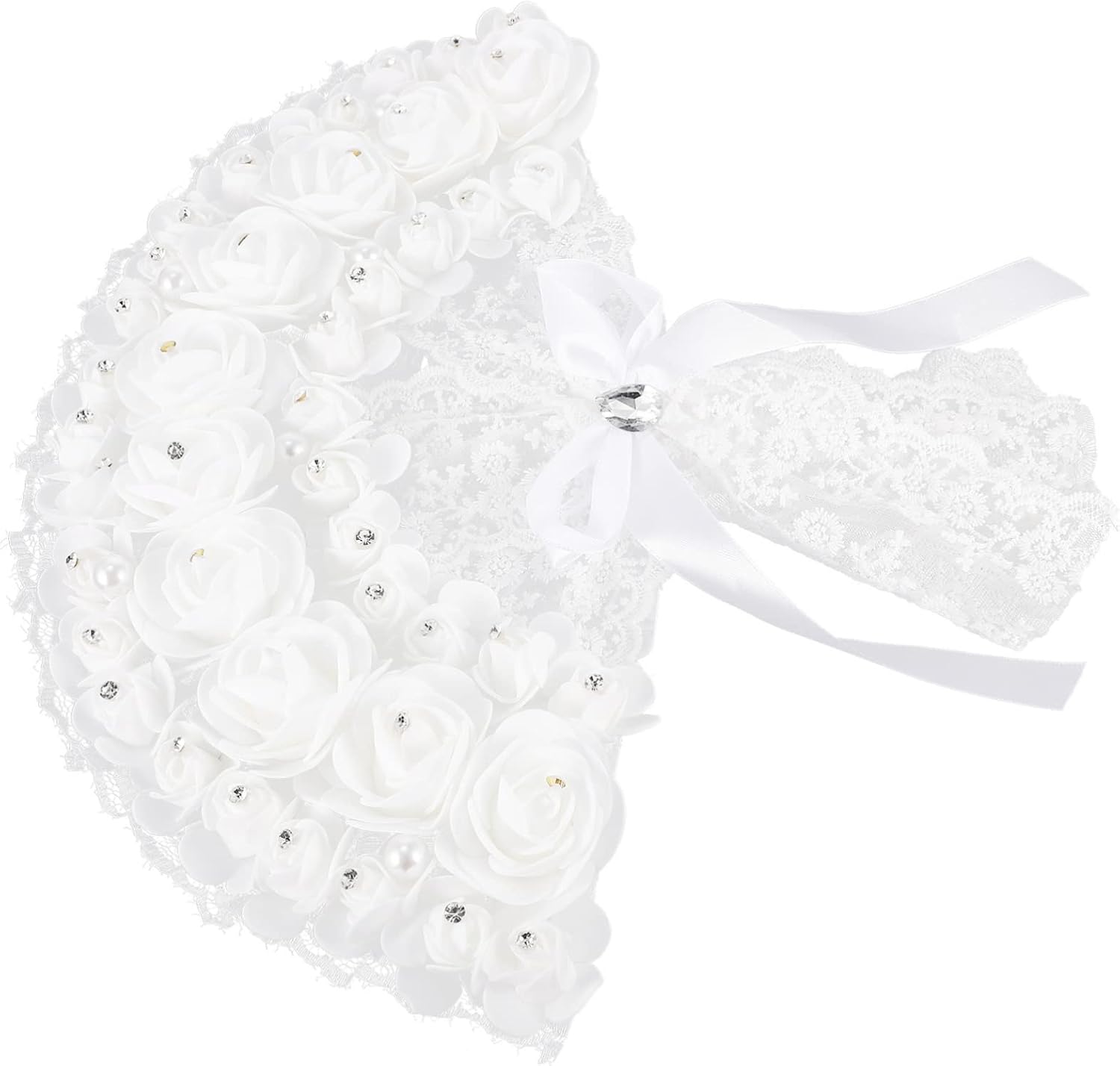 Cabilock Bride Fan Lace Flower Handheld Dance Prop for Wedding Elegant Lightweight Accessory for Brides Parties and Celebrations