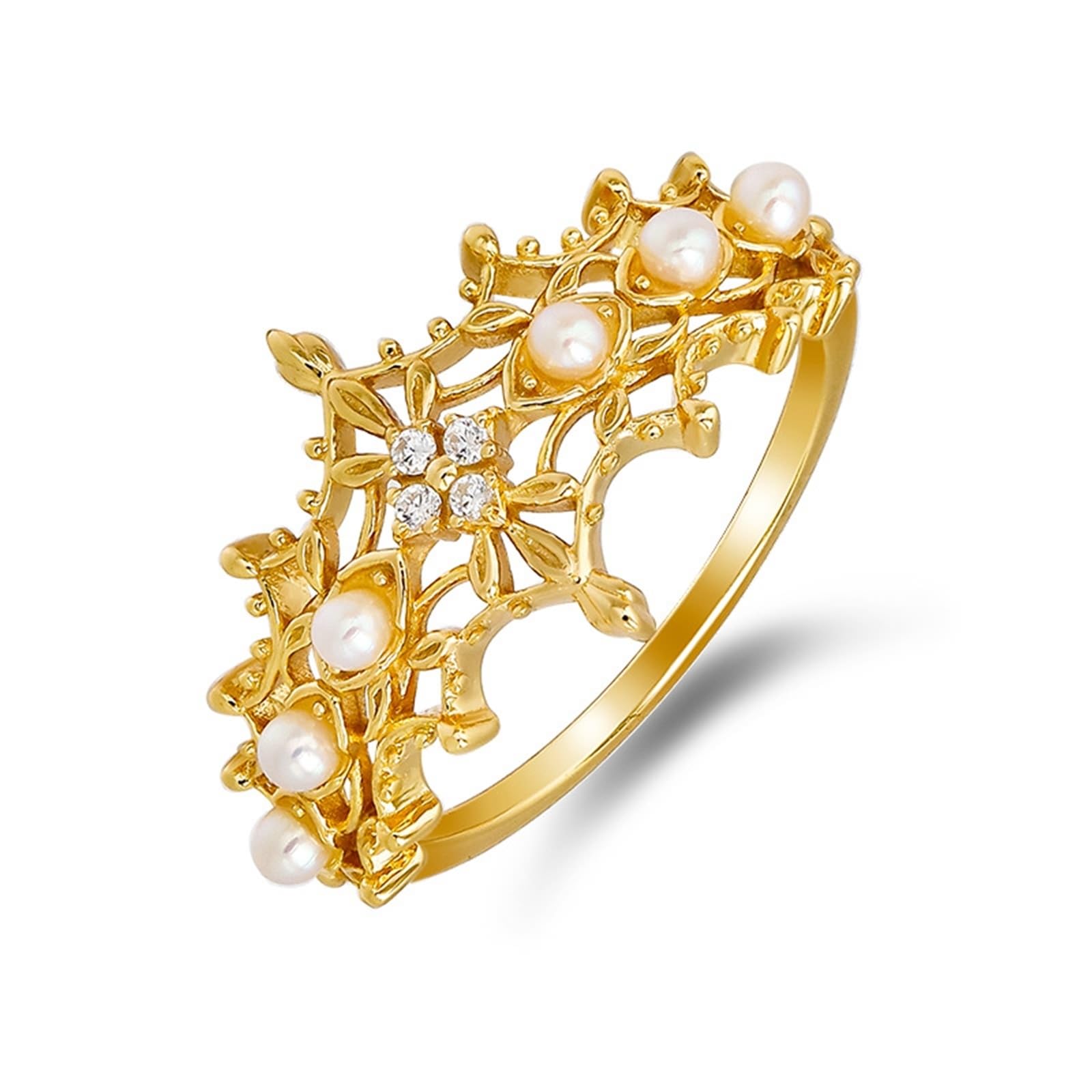 Anillo de boda de oro amarillo Au 375/585/750 con perla, forma clásica retro