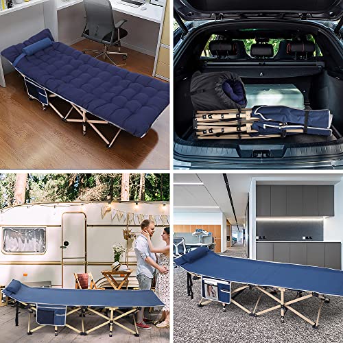 Camping Cot, Wgos Folding Camping Cot Folding Cot For Adults With Mattress, Carry Bag, Pillow And Side Mesh Holders Holds Weights Up To 500Lbs For Indoor & Outdoor (2-Pack Navyblue) #TOP2