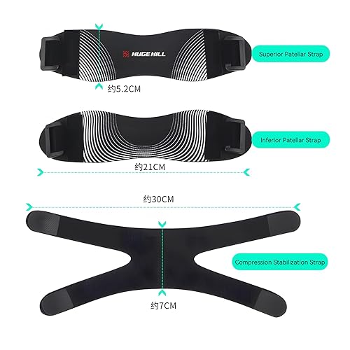 Miniatura 7 de Rodillera para correr y baloncesto, soporte de compresión ajustable con correa para rótula, rodillera transpirable para hombres y mujeres (negro)