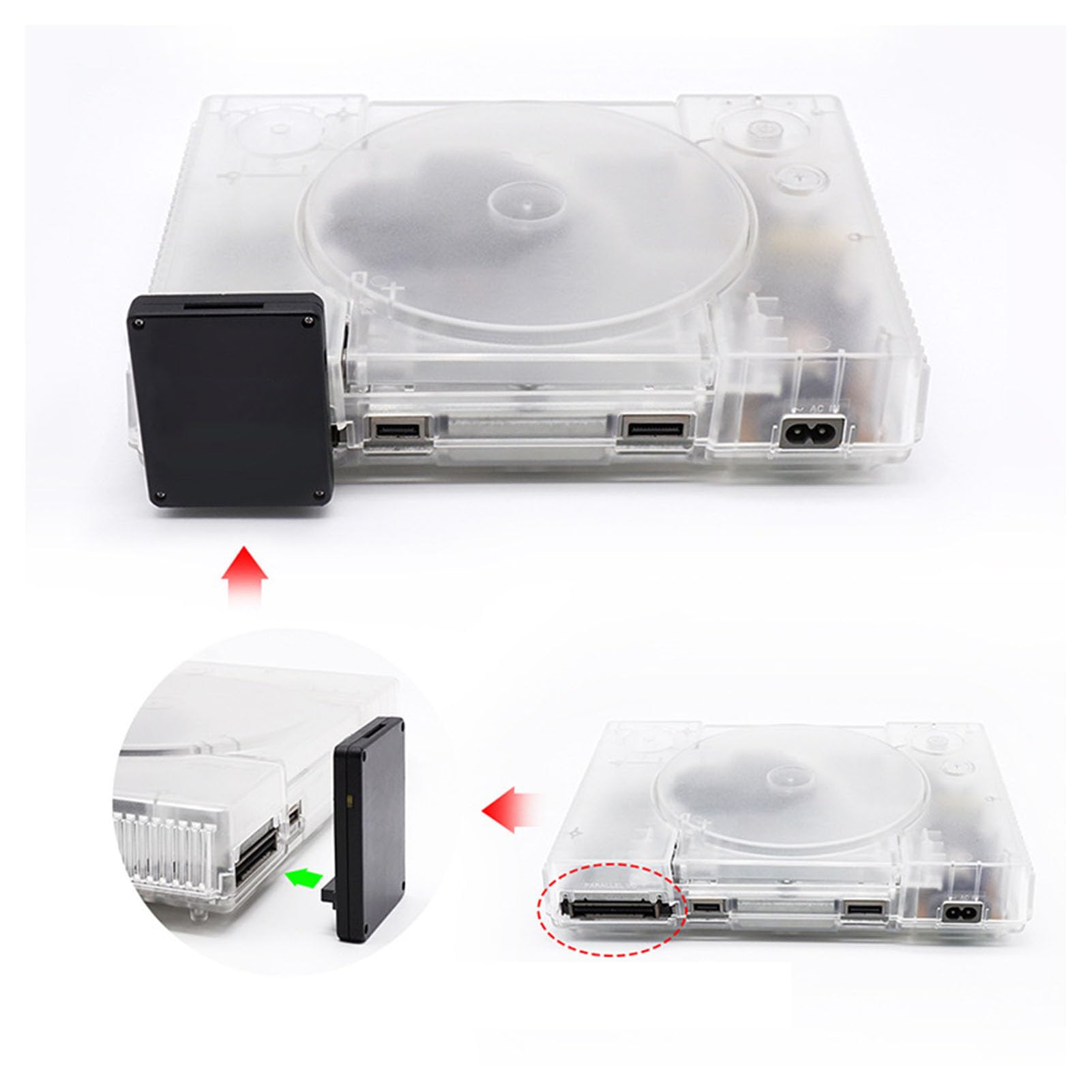 Kit D'émulateur de Lecteur Optique Boîtier imprimé en 3D, Accessoires de Jeu avec Carte de Stockage, Compatible pour SCPH 1000 SCPH 7503 (Black)