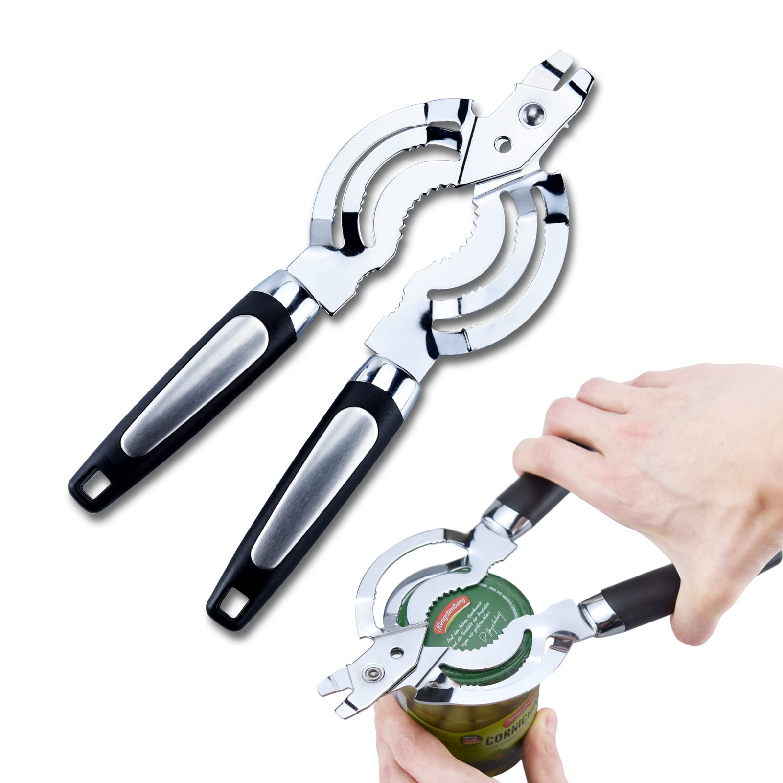 Apriscatole Multifunzione Regolabile Per Mani Deboli E Anziani - Acciaio Inox Con Apribottiglie Integrato