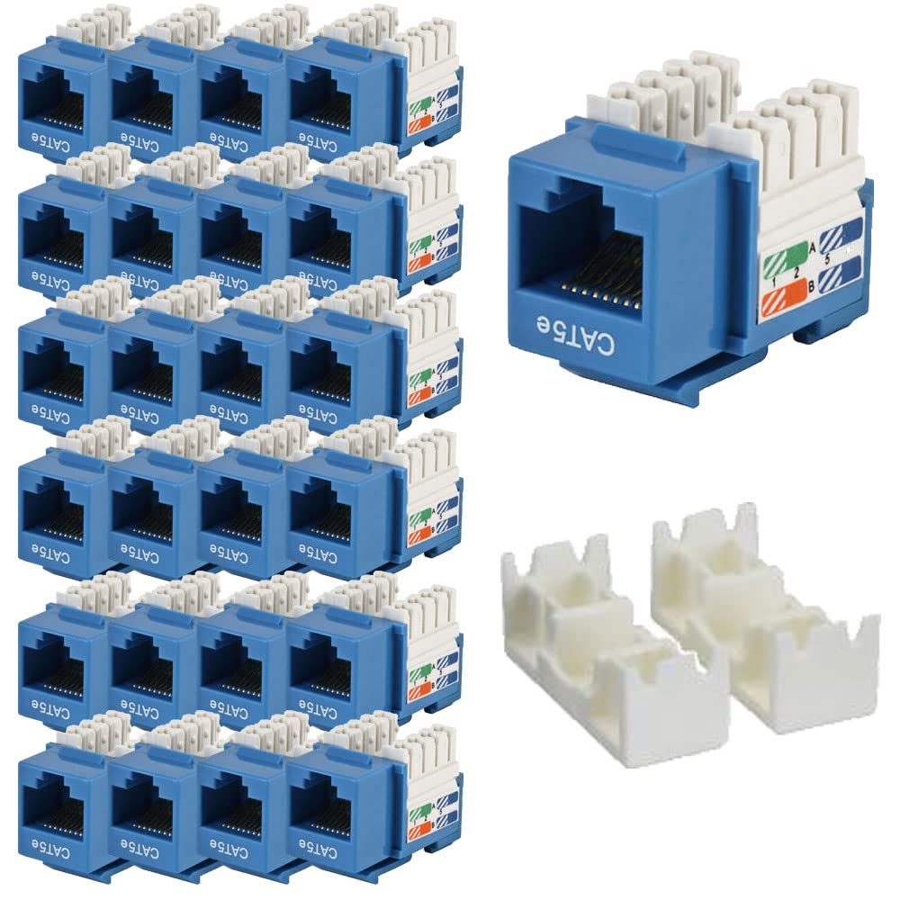 25 Pack Cat5e RJ45 Keystone Jack Insert, 90 Degree UTP Cat 6