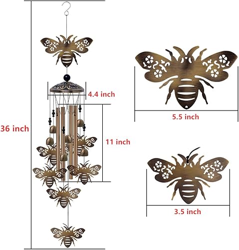 Miniatura 3 de Campanillas de viento de abejas para exteriores, regalos para mamá - Campanas conmemorativas de bronce, atrapavientos de simpatía móvil, decoración