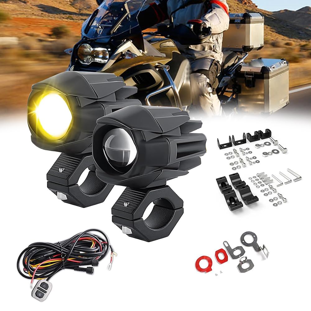 NEWFUN Phare auxiliaires de moto LED homologués, phares longue portée 60 W, lumière blanche/jaune, IP67 étanche, adaptés à de nombreux modèles