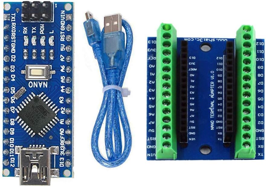 GeeWin Nano V3.0 CH340G Module ATmega328 Board Micro Controller Driver with USB Cable + Nano Screw Terminal Adapter Shield Expansion Board for Arduino Nano V3.0 (Soldered Board)