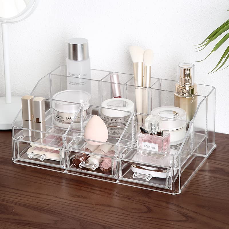 GenericOrganizador de acrílico transparente de fácil visibilidad para guardar cosméticos, maquillajes y joyas. Diseño elegante y de gran tamaño. Makeup Organizer w/3 drawers.