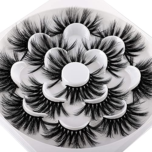 False Eyelashes 25MM Faux Mink Lashes， FANXITON 3D 7 Pairs Medium Volume Fluffy False Eyelashes Criss-cross Cross length Eyelashes
