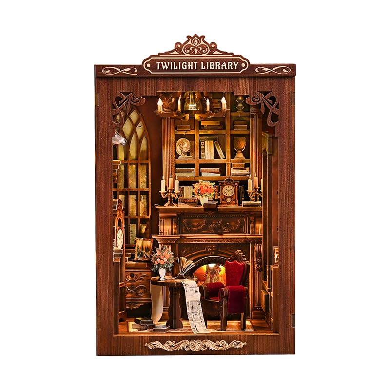 Twilight Library - Kit fai da te con angolo per libri, modello in miniatura in legno con luce LED, 194 pezzi