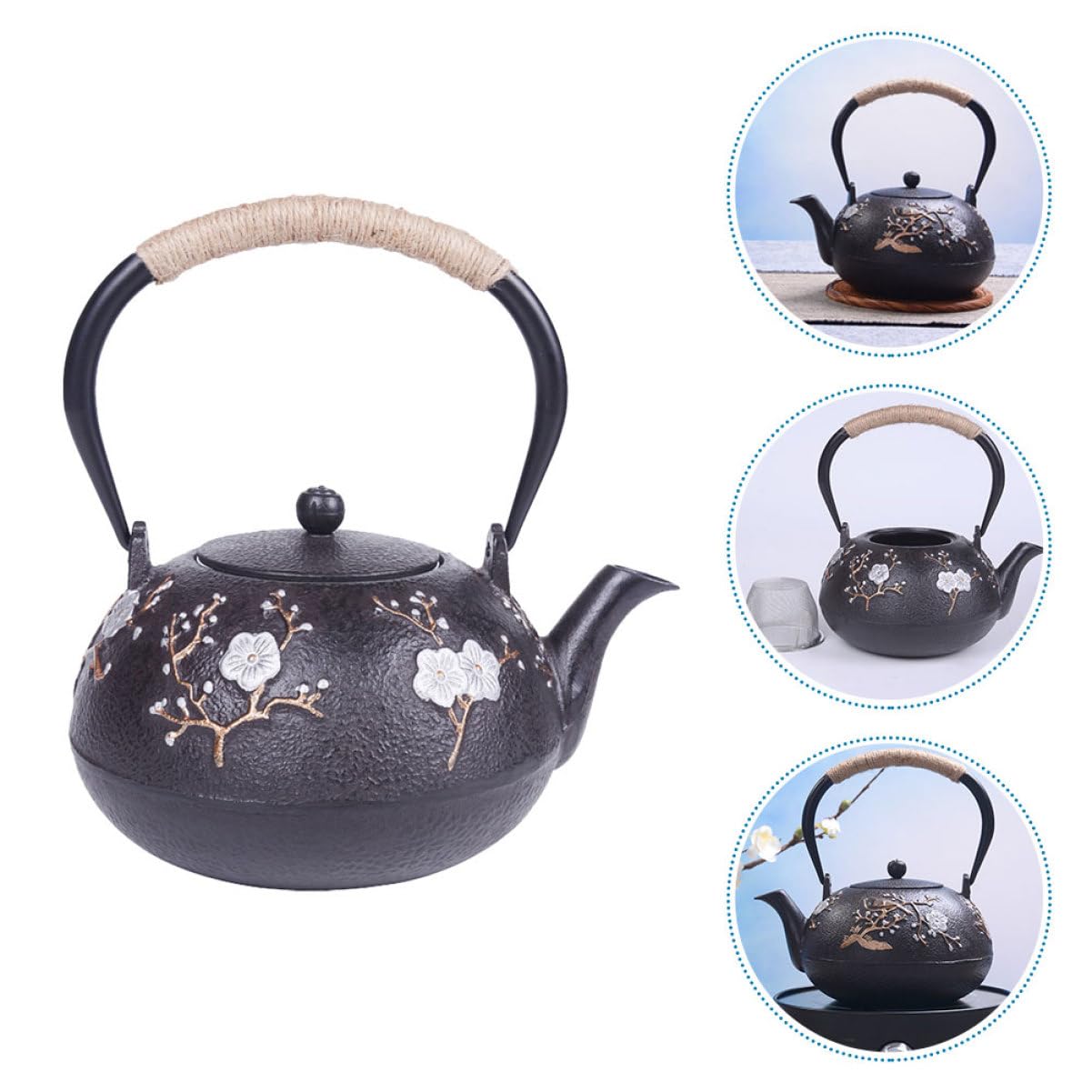 Cabilock Tetera Tetsubin de Hierro Fundido Pequeña, Infusor de Hojas Sueltas, Interior Esmaltado, para Hogar y Oficina, Tetera Metálica Tradicional Japonesa, Decoración y Uso Diario