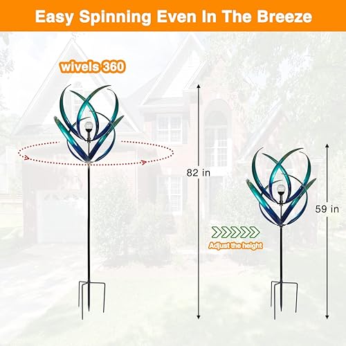Miniatura 6 de Molinillos de viento de 82 pulgadas para exteriores  Esculturas de viento de metal extra grandes para exteriores con luz solar, molinos de viento
