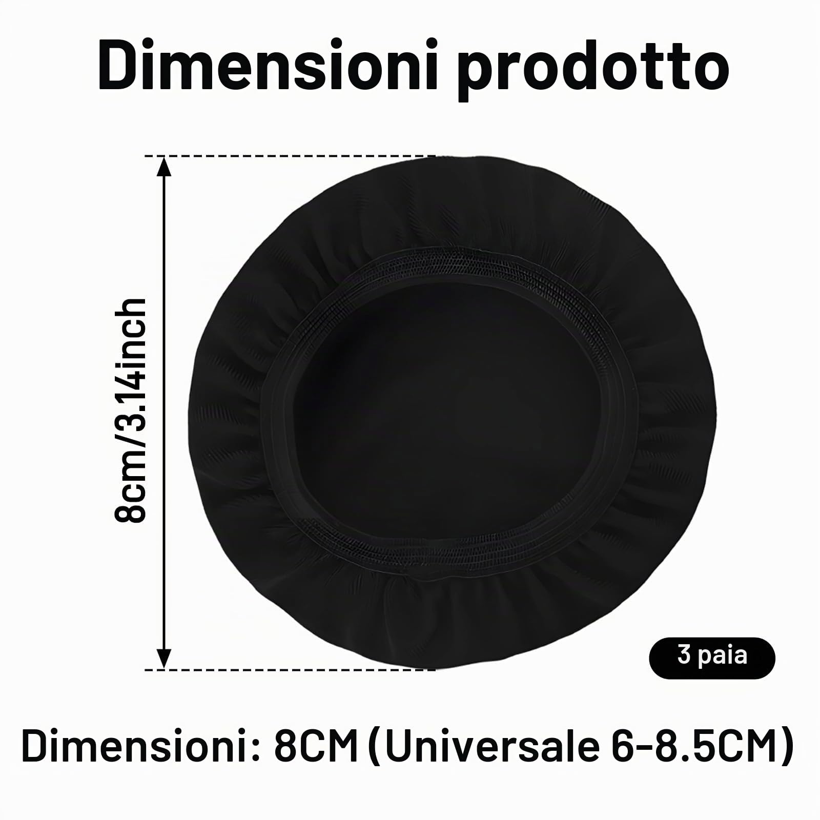 Ztolbriy 6 Pezzi Copri Cuffie Elastici Universali - Lavabili E Traspiranti, Diametro 8cm Per Padiglioni Da 6 A 8.5cm, Ideali Per Palestra E Gaming (Nero)