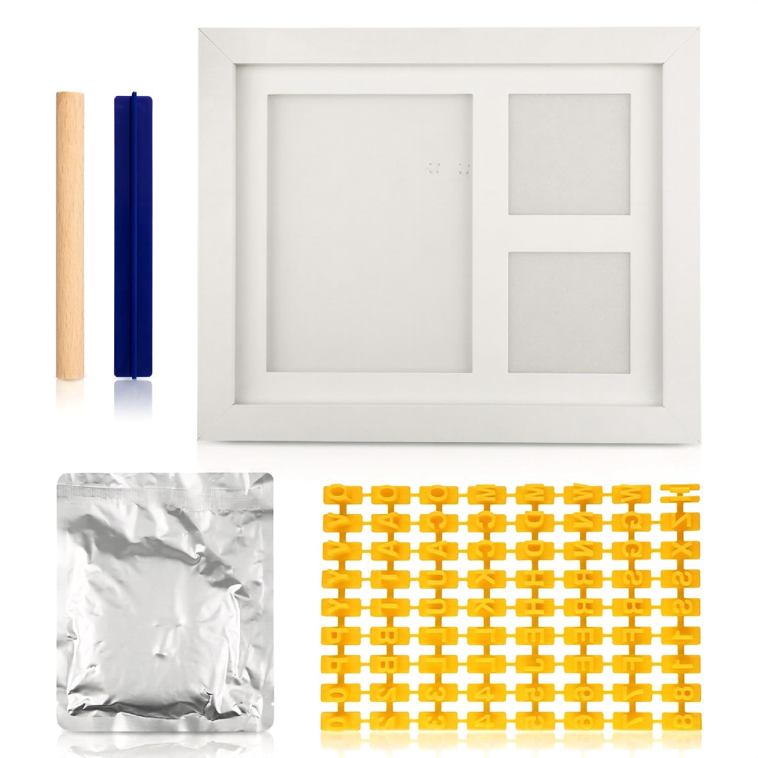 Kit empreintes mains bébé en bois avec cadre photo et moules argile blanche