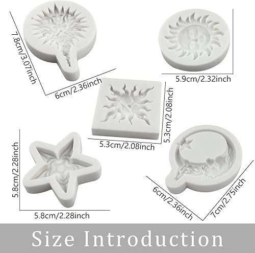 Miniatura 6 de Molde de fondant de Sun Star Moon God 4 piezas, moldes de silicona para decoración de pasteles de mitología griega antigua, herramientas