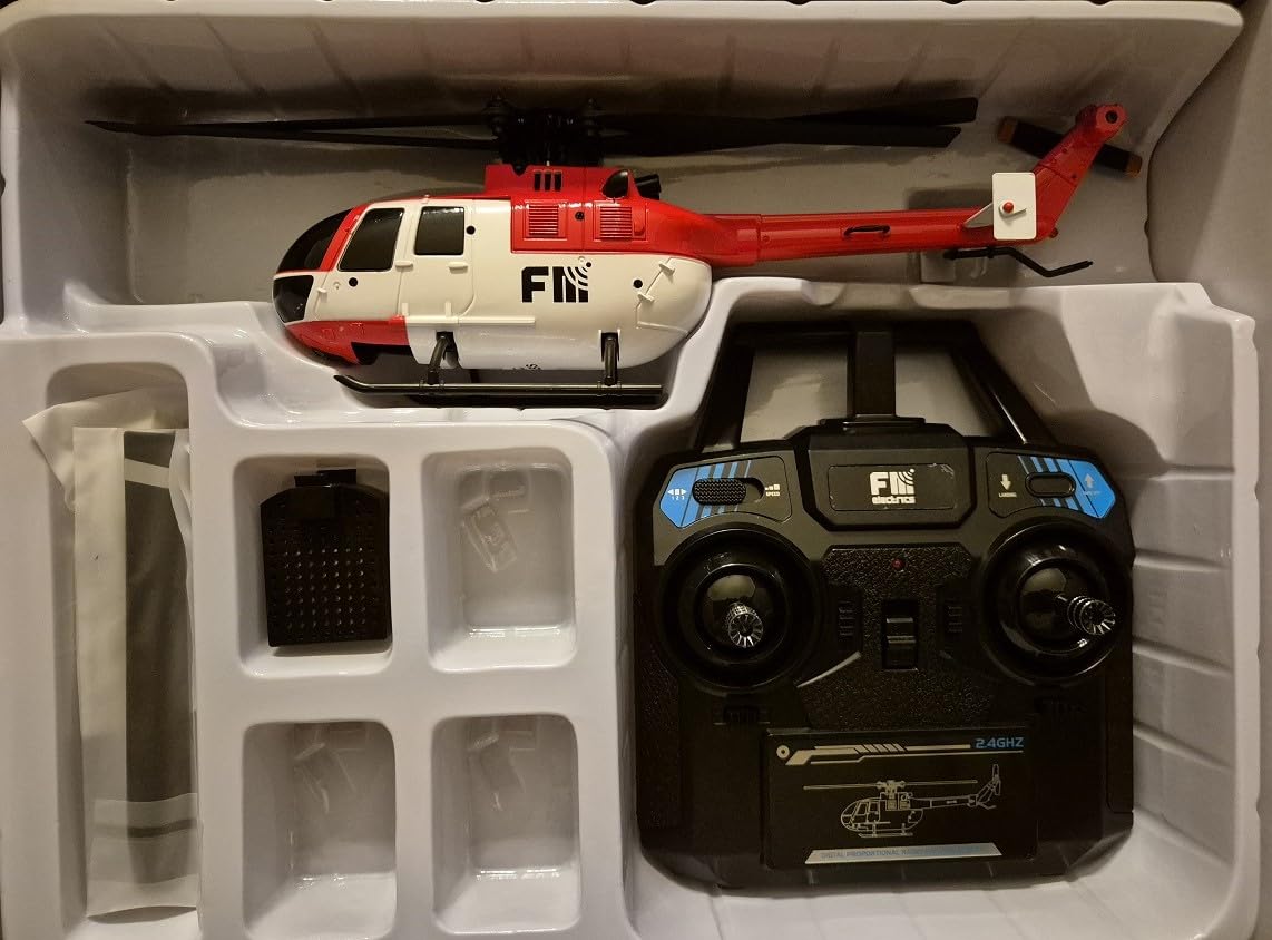 FM-Electrics BO-105 RC Helikopter C186 Rot-Weis Flybarless 6G 4-Kanal RTF 2,4GHz