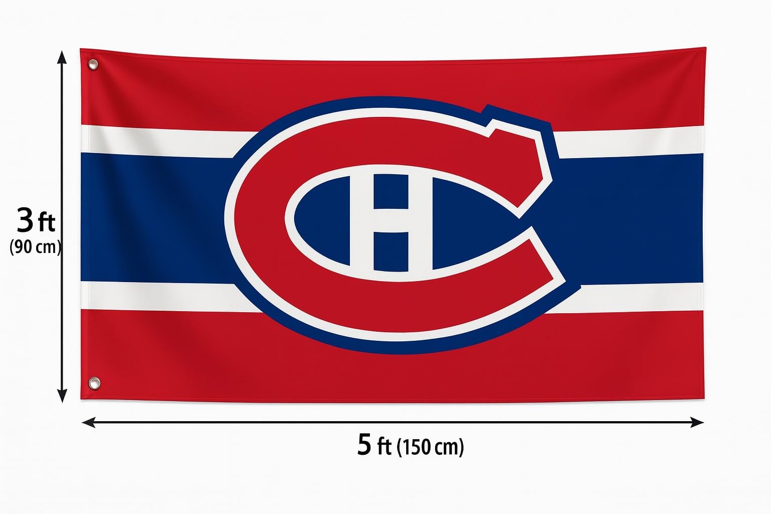 Montreal Flag 3x5 FT Canadiens – Premium Fan Hockey Banner with Metal Grommets – Heavy-Duty Polyester, Double-Stitched Edges, Vibrant Red, White & Blue Canadiens Design for Home, Yard, Man Cave, or Game Day — view 2
