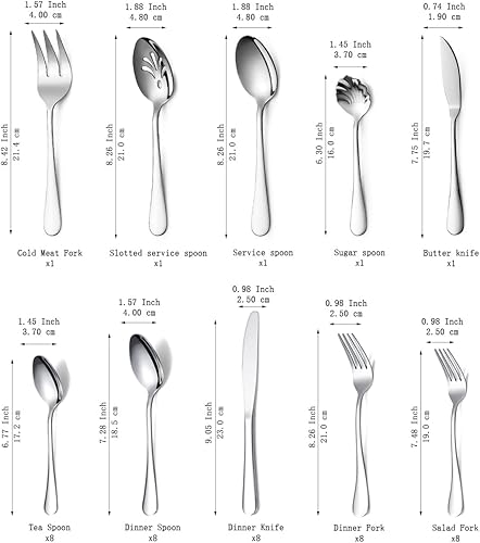 Miniatura 2 de Kyraton Juego de cubiertos de 45 piezas para 8 personas, de acero inoxidable, cucharas y tenedores, aptos para lavavajillas, juego de utensilios