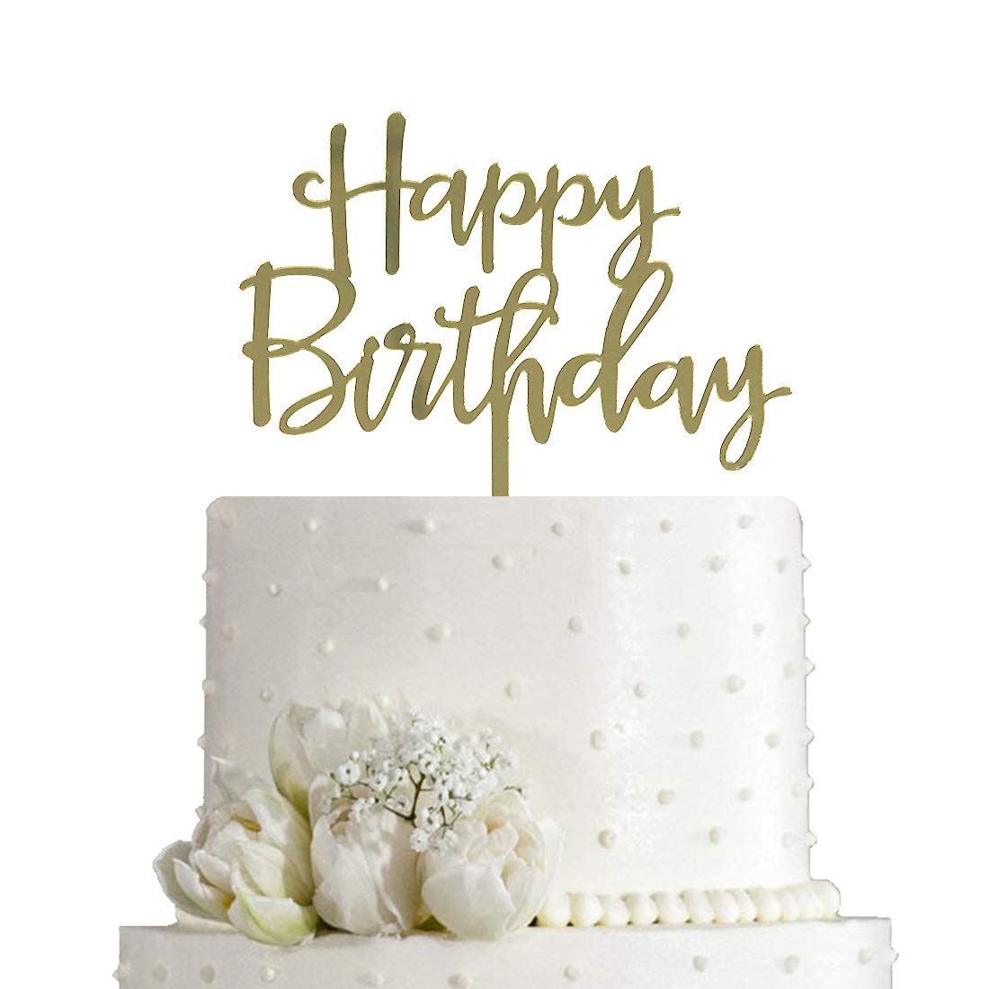 Decoración para tarta de cumpleaños, decoración de fiesta de cumpleaños, acrílico dorado espejo