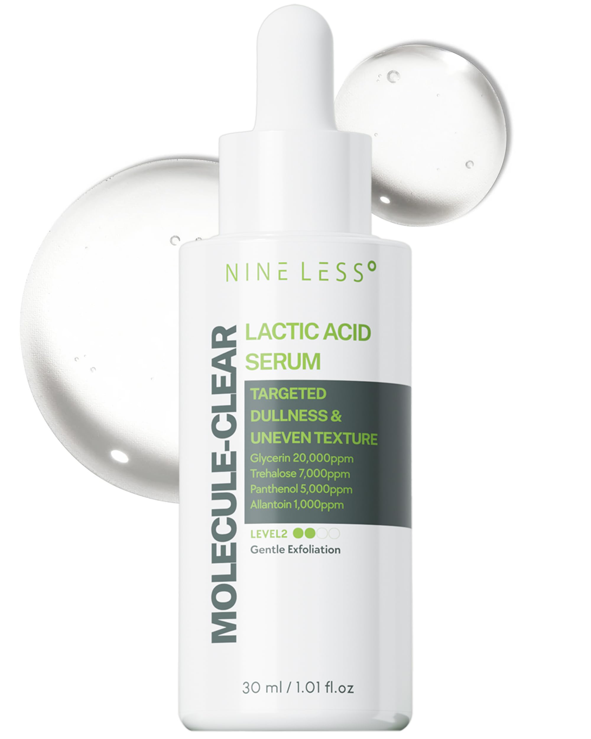 NINELESS Molecule-Clear 5% Lactic Acid Serum - Korean Skincare Gentle AHA Exfoliating Resurfacing with 7 Peptides, Panthenol, Sodium Hyaluronate - Hydrating, Firming, Smooth Texture, 1.01 fl oz