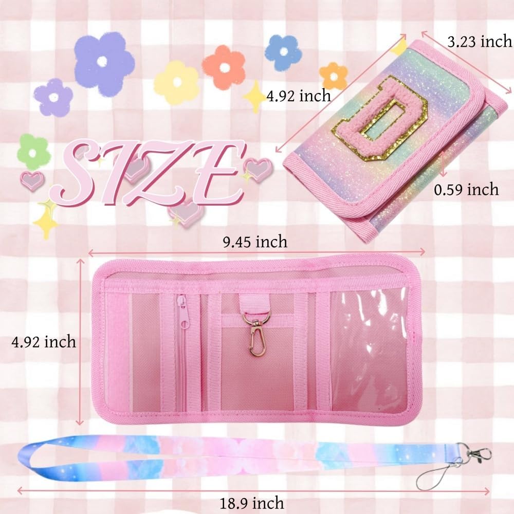 Personalized Girls Wallet with Initial, Glitter Kids Wallet, Pink E