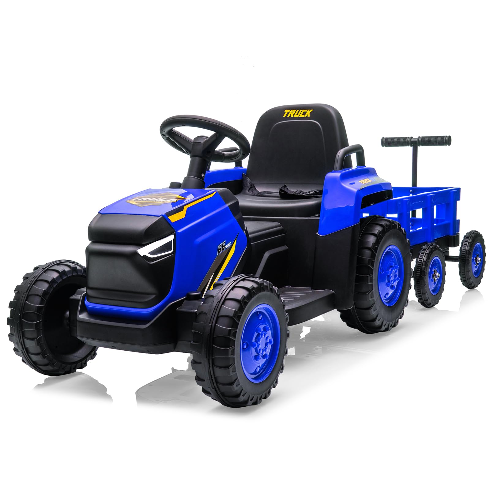 Zstar Tracteur électrique Enfant 12V avec remorque Amovible – Double Moteur, 6 Roues, phares LED, Musique, klaxon, télécommande 2.4G, 3 Vitesses, Ceinture de sécurité, Batterie puissante – Véhicule