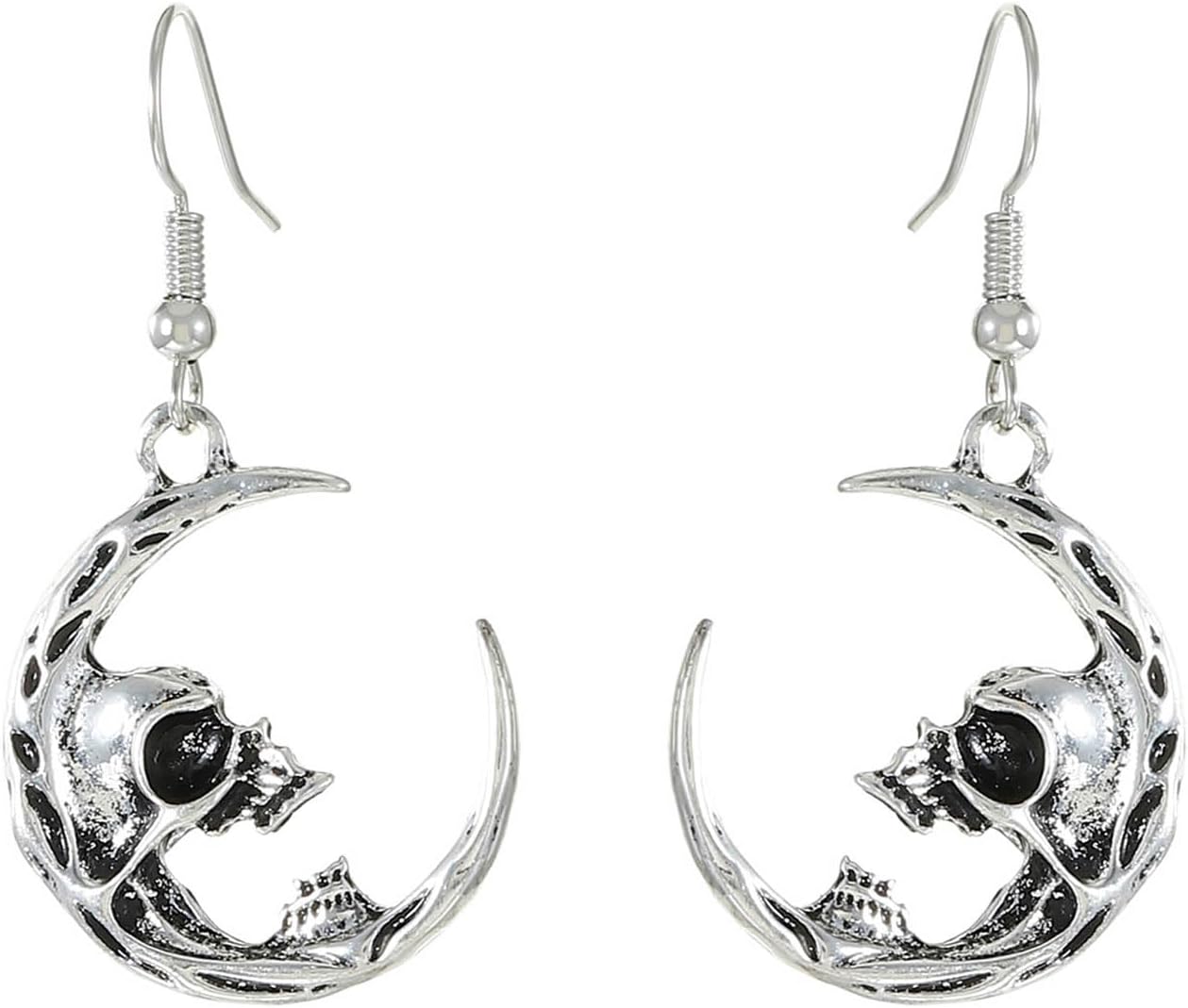 Gothic Skull Moon Drop Earrings Punk Hip Hop Hanging Earrings Exaggerated Skull Earrings for Women Halloween Style Party Jewelry