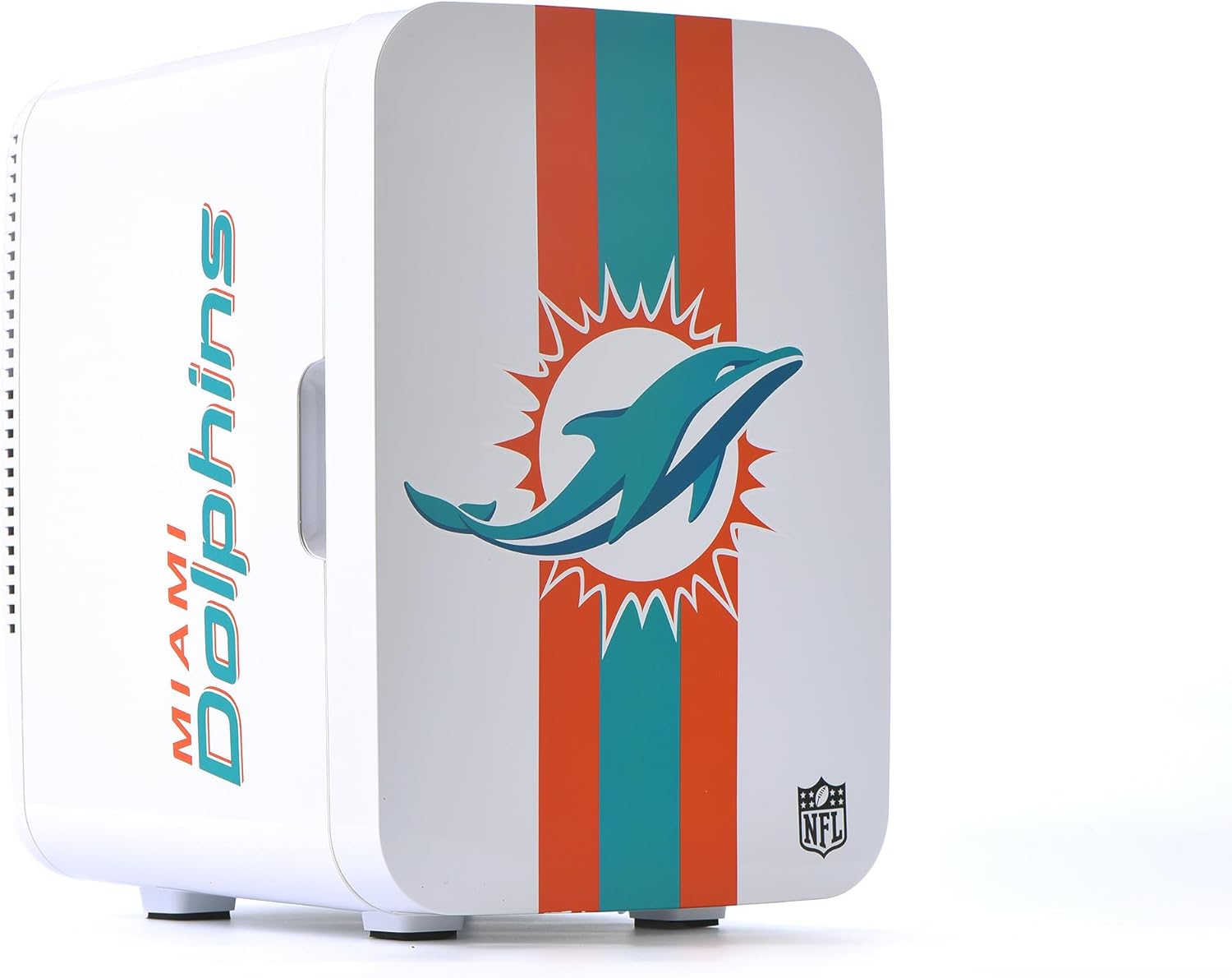 Ukonic NFL Miami Dolphins 15-Can Mini Fridge 10L – AC/DC Powered, Official Team Colors & Logo, Portable Cooler for Tailgates, Home, Office, or Car