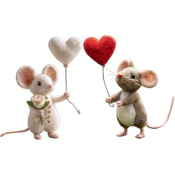Generisch Valentine Felt Mouse Handmade Mouse Cuddly Toy Felt Mouse Animal Collection Doll Valentine's Day Needle Felt Mice Figure Mini Needle Felt Decoration Valentine's Day Fancy Dress Felt