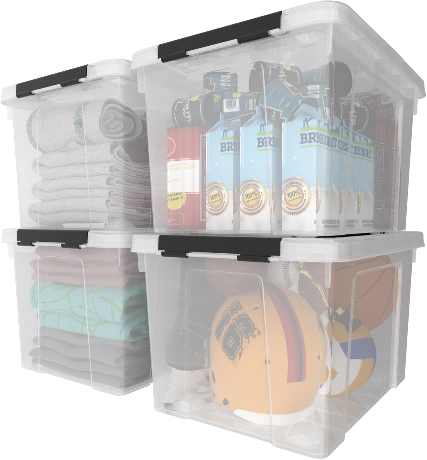 50 Qt. Plastic Storage Bins with Lids, Large Stackable Storage Containers for Organizing Clear Durable Storage Box, 4 Packs