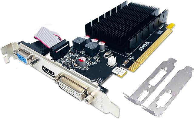 QTHREE Radeon HD 5450 Carte graphique,2GB,GDDR3,64 Un peu.DVI,HDMI,VGA,Carte vidéo à profil bas pour PC,Ordinateur GPU,PCI Expression x16,DirectX 11,2 Soutien aux moniteurs