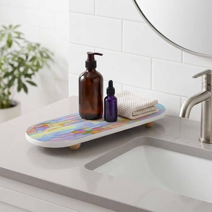 2 PCS Bandejas Ovaladas Absorbentes de Piedra de Tierra de Diatomeas Azul y Morado 12x4in con Diseño Ranurado para Baño y Cocina miniatura 9