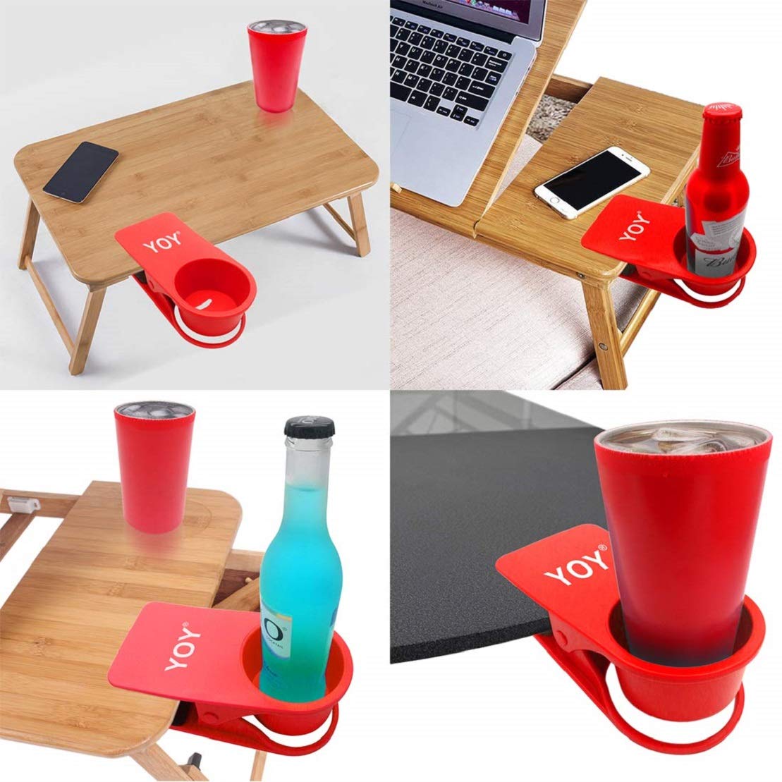 SERO Innovation Soporte Para Bebidas Con Clip Para Tazas, Rojo, Se Ajusta A Mesas, Escritorios, Sillas, Estantes, Mostradores. Mantén Tu Bebida, Teléfono Inteligente U Otro Artículo Pequeño Seguro Y