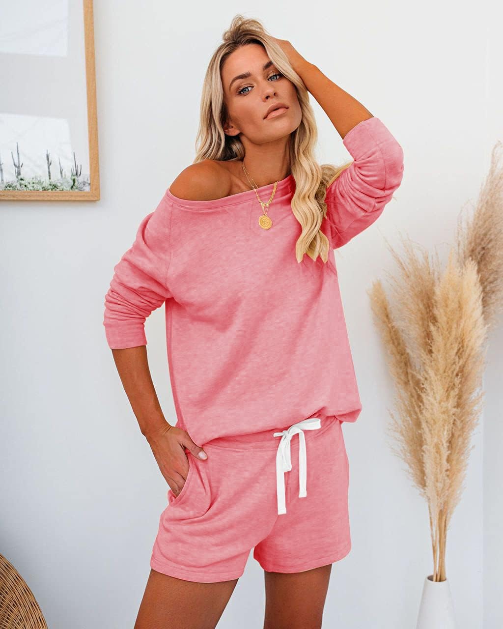 Metietila Women’s Long Sleeve Pajamas Set PJ Sets Casual Pullover and Shorts PJs Jogger Set Sleepwear Loungewear - Image 5