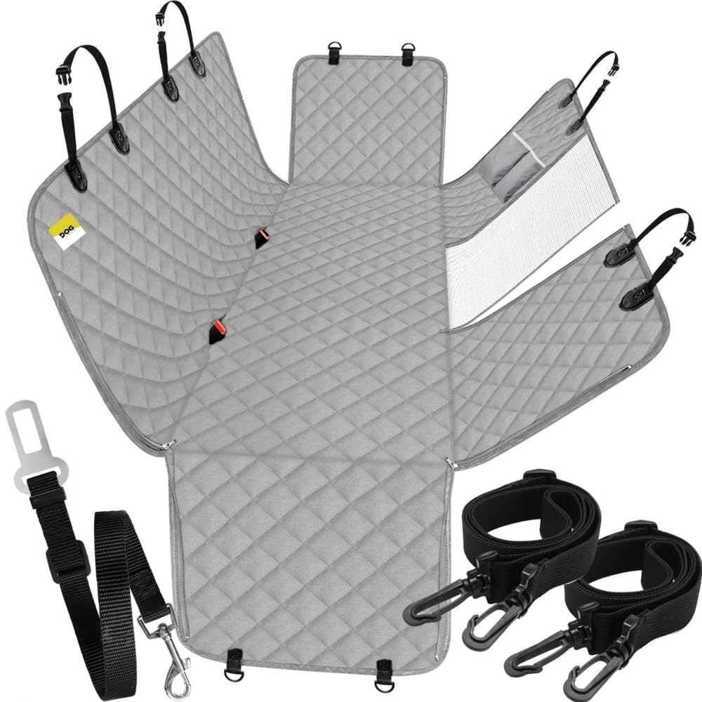 BLESSING PET SUPPLY Dog Seat Cover for Back Seat, 100% Waterproof with Mesh Window, Scratch Prevent Anti-Slip Dog Car Hammock, Standard(Gray, Mesh Window Hatchback Car seat Cover)