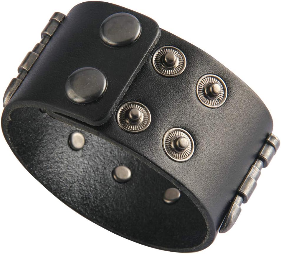 Jeilwiy Punk Leather Wristbands for Men Bracelets Handmade Wide Cuff Bangle Braided Jewelry Black Brown Adjustable - Punk Father's Gifts