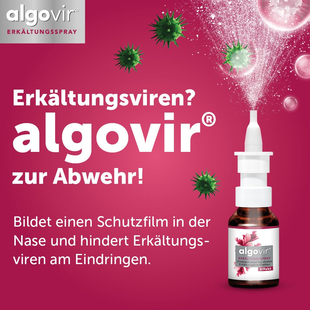 algovir® Effekt Erkältungsspray 2 x 20 ml zur Abwehr von Erkältungsviren, kann vor einer Erkältung schützen, Nasenspray mit naturbasiertem Wirkstoff aus der Rotalge