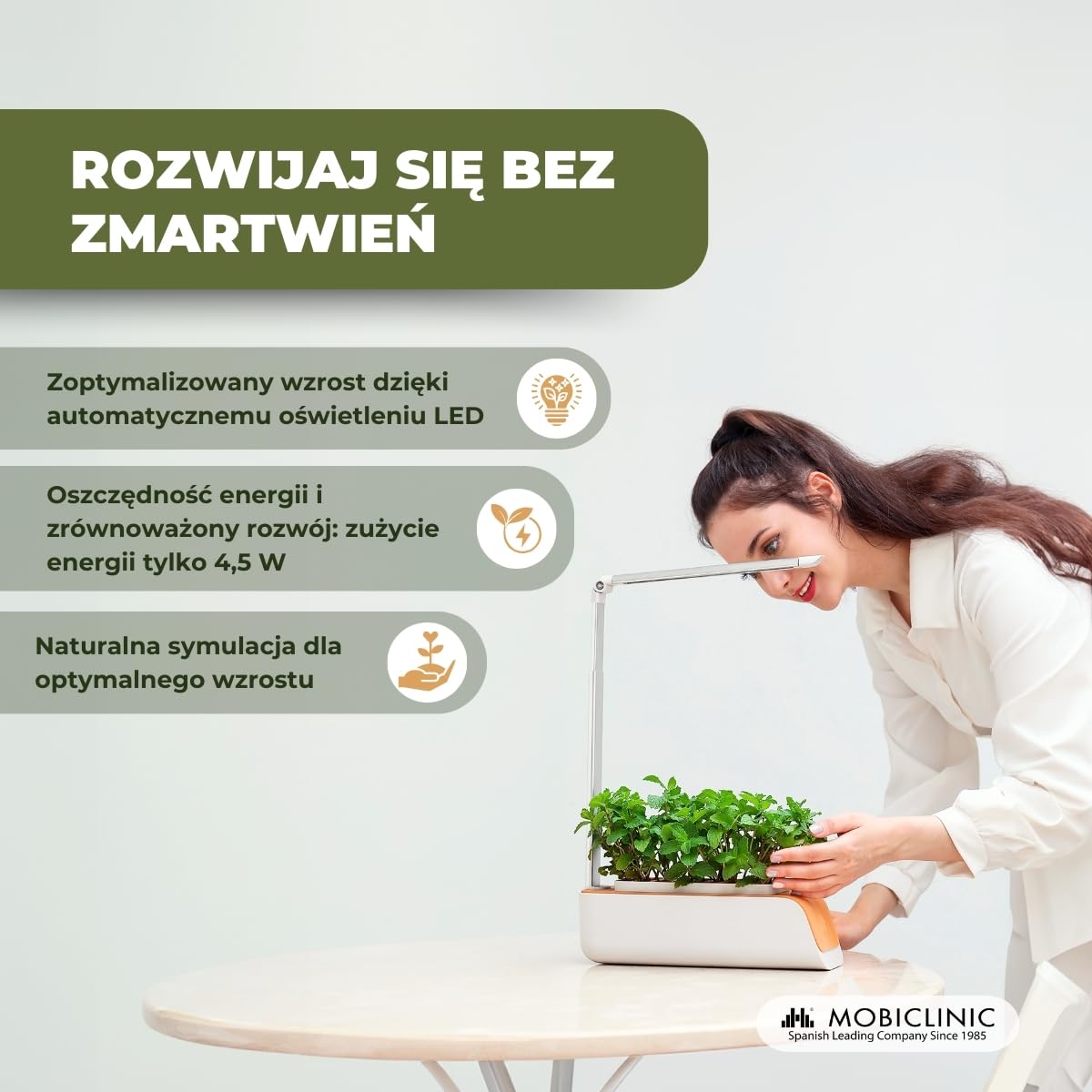Mobiclinic®, Hydroponiczny system uprawy, Mini-grow, Światł do regulowana wysokość i kąt, Timer wody przypomnienie, Zestaw kiełkowania roślin, Automatyczna dioda led, 4, 5 w