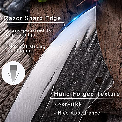 Purple Dragon Meat Cleaver Hand Forged Full Tang Kitchen Knife Ultra Sharp Chef Knife High Carbon Steel Boning Knife With Leather Sheath Butcher Knife For Kitchen Outdoor Bbq With Elegant Gift Box #TOP4