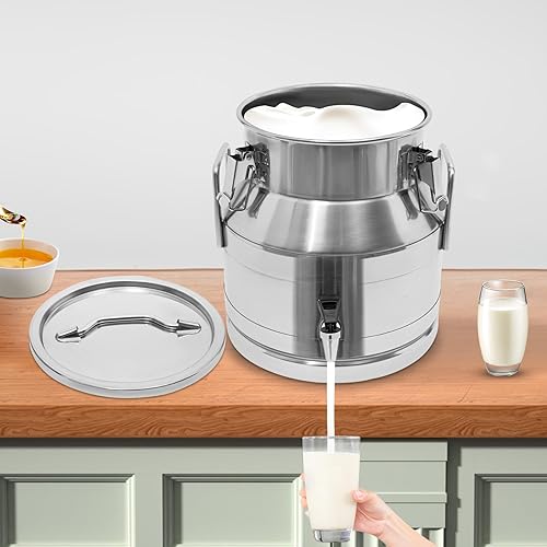 Miniatura 7 de Goudergo Lata de leche redonda de acero inoxidable de 20 L, jarra de leche resistente, cubo de leche con tapa, barril de fermentación comercial para