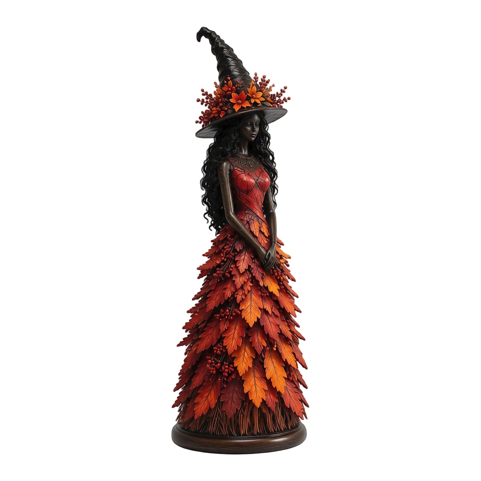 Enchanted Autumn Witch Figurine, Resin Halloween Statue for Mantelpiece Bookshelf Living Room Decor, Charming Home Accent for Halloween Party – Orange M