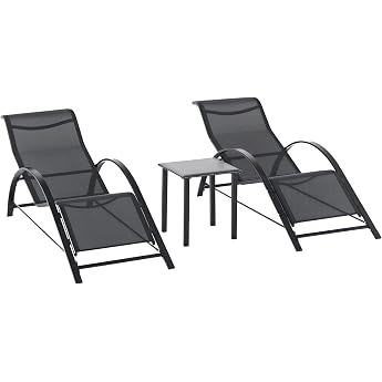 Outsunny Garden Lounger Set with Tea Table 59W x 169D x 66H cm Black