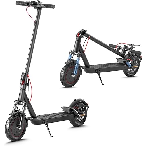 Electric Scooter- 10" Solid Tires, 500W Motor, 10.4AH, Up to 19MPH and 28Miles Long-Range Portable Commuting Scooter for Adults with Double Braking System and App