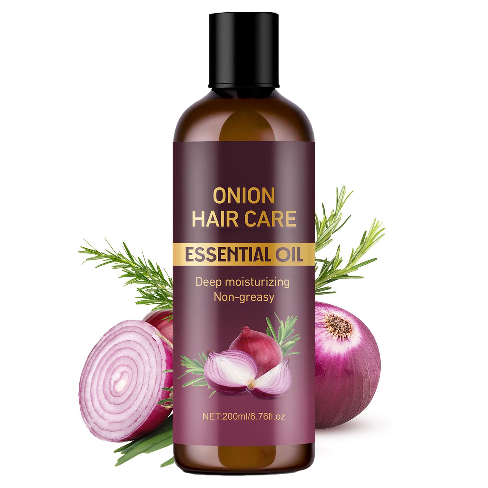 Onion & Rosemary Hair Oil for Hair Growth, Hydrating Anti-Frizz Onion Hair Oil for Dry Hair, Hair Care Essential Oil Deep Moisturizing Non-greasy for All Hair Type 6.76 Fl Oz (200ml)