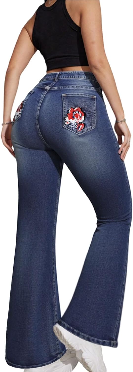 Plus Size Flare Jeans for Women Bootcut Jeans for Women Stretchy Bell Bottom Jean for Womens Embroidered Wide Leg - Image 5