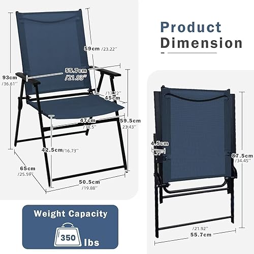 Vista 2 de YLGJ&TIDY Juego de 2 sillas plegables para patio, apilables, para exteriores, con apoyabrazos, respaldo, silla plegable portátil para patio, jardín