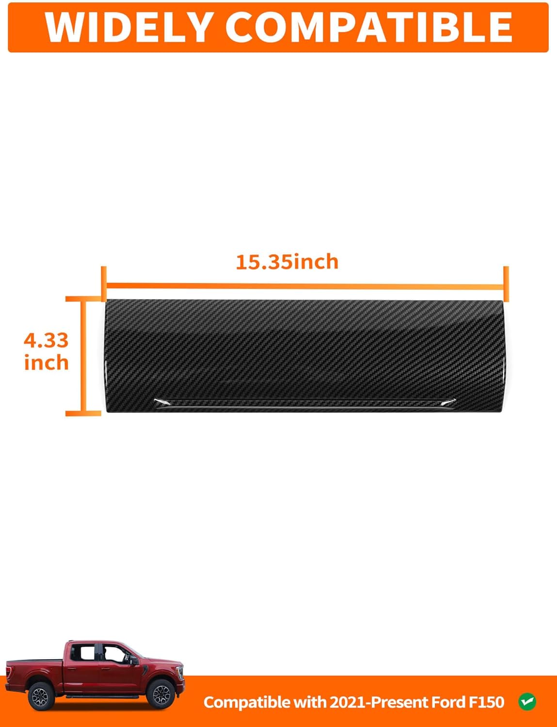 Savadicar Upper Glove Box Trim Cover for 2021-Present Ford F150, Carbon Fiber Finish Dashboard Overlay Accent, Interior Decorative Accessories