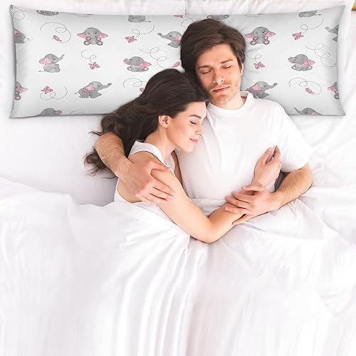 Miniatura 2 de Funda de almohada larga con diseño de elefante, diseño de mariposa, para adultos, 21 x 54 pulgadas, almohada de satén refrescante con cremallera