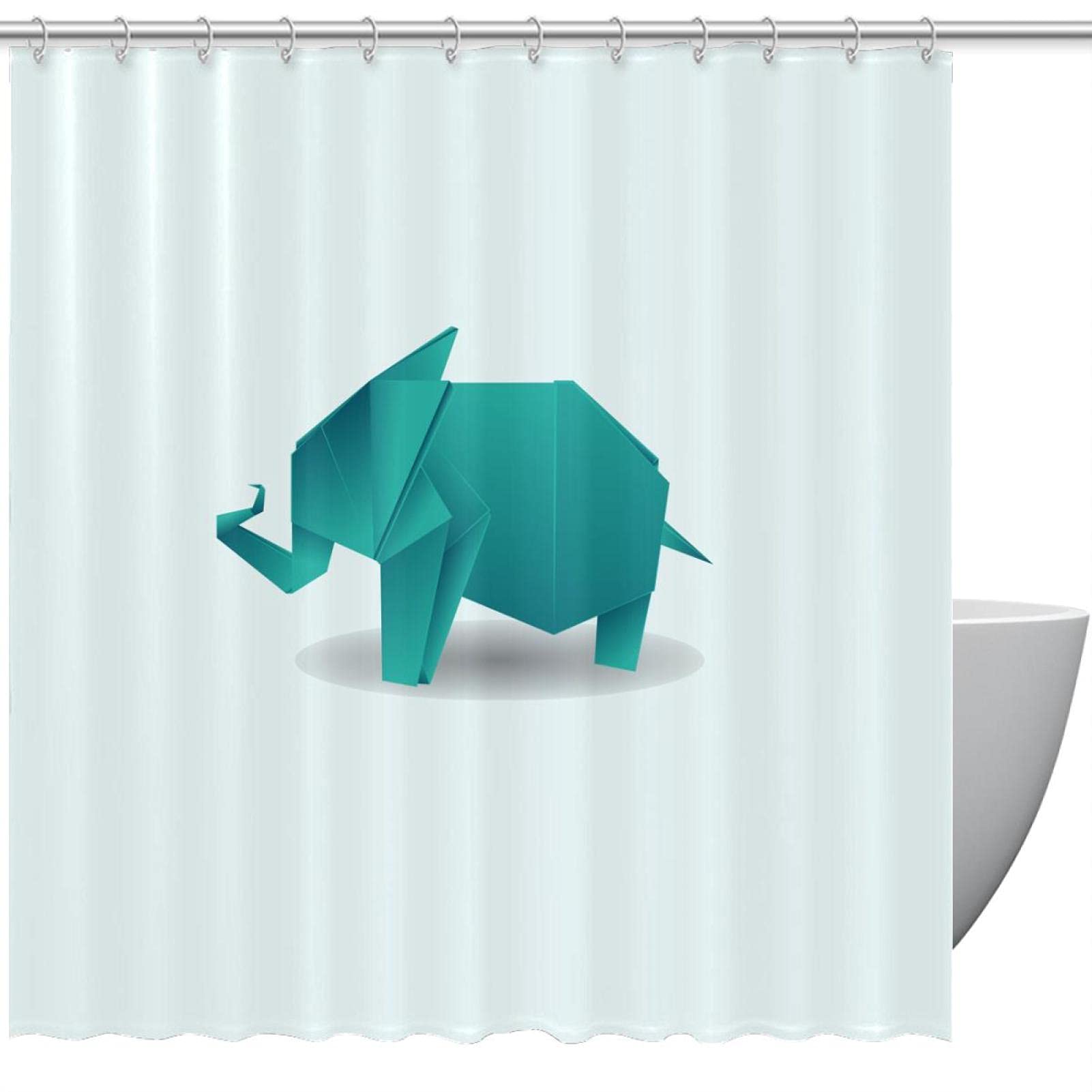 Rideau de douche éléphant origami vert 183x183 cm imperméable pour salle de bain