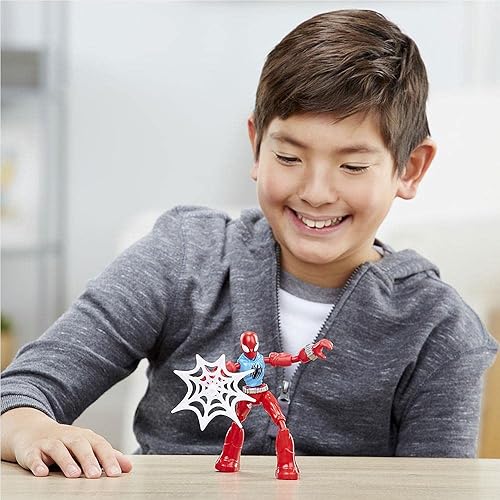 Miniatura 4 de Spider-Man Marvel Bend and Flex Marvel's Scarlet Spider figura de acción de juguete, figura flexible de 6 pulgadas, incluye accesorio de red, para