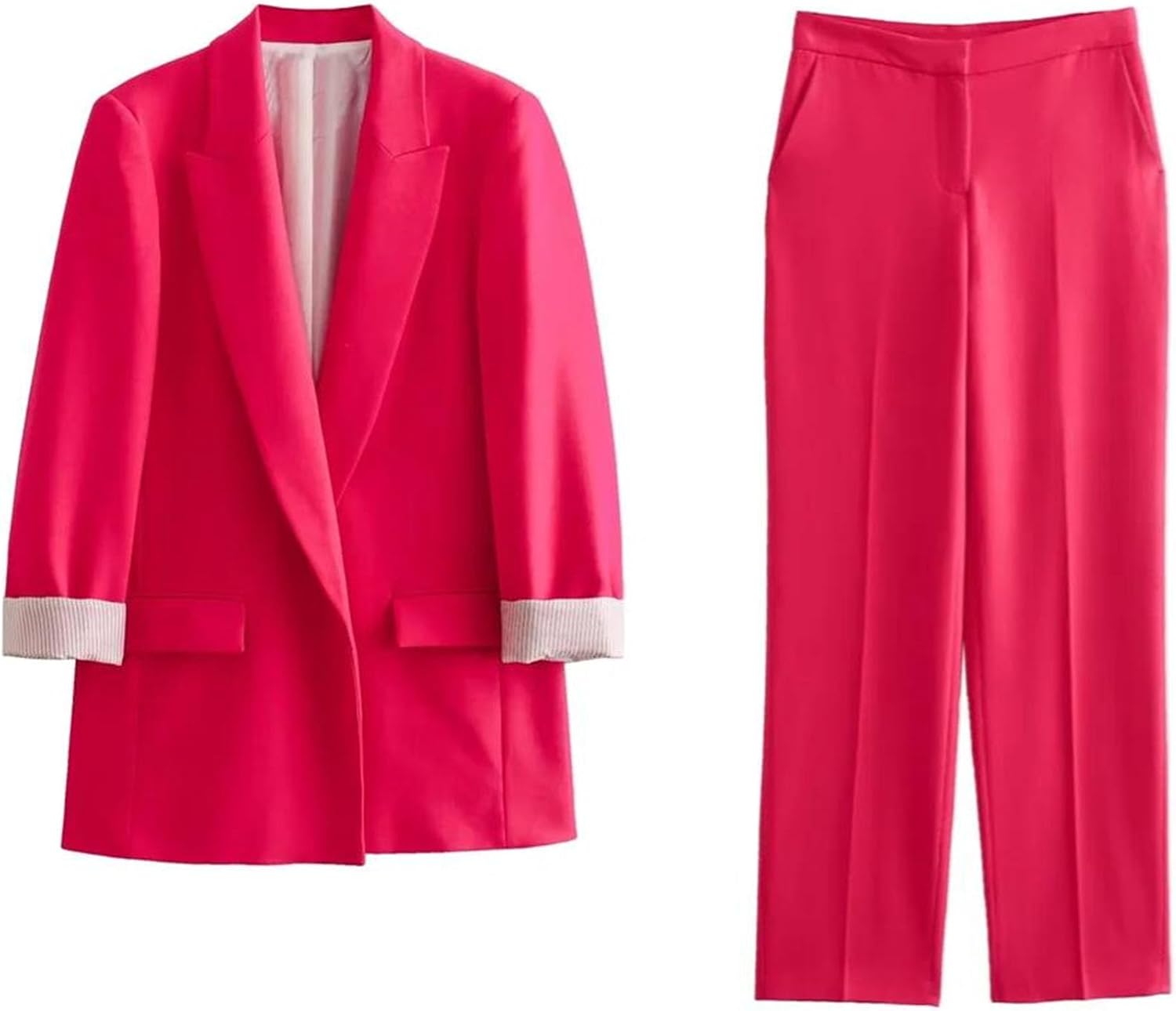 Women's Invisible Button Blazer for Business Casual Long Sleeve Loose Fit Office Work Suit Jacket Straight Leg Pants